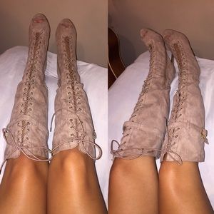 Lace up knee high boots